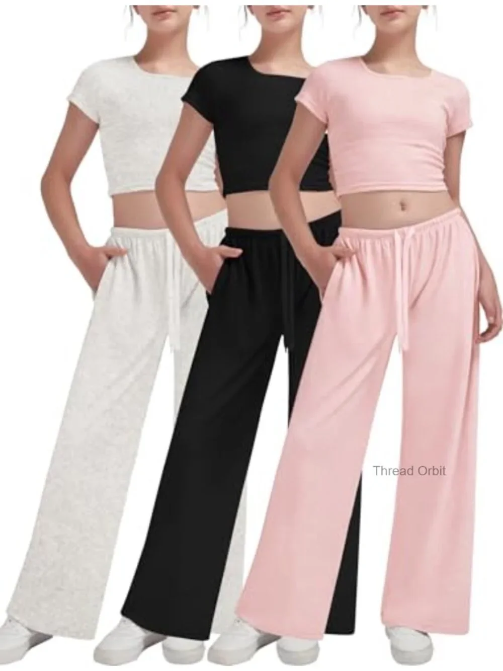Girls 3-Pack Matching Crop Top & Sweatpant Set